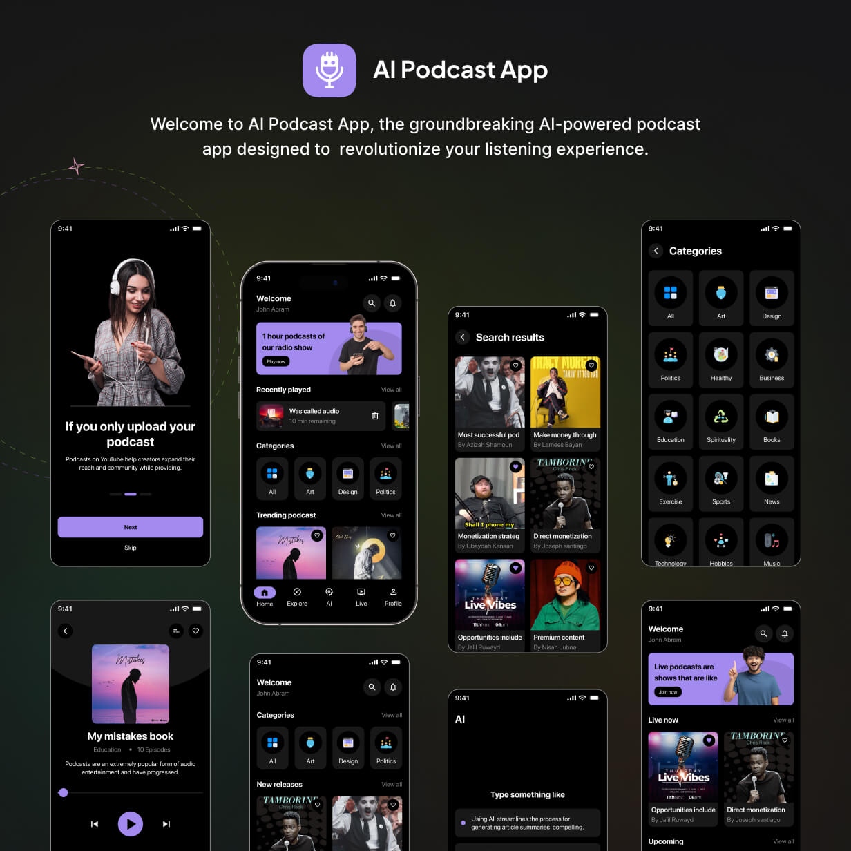 AIVoiceHub UI template | Online Podcast app in Flutter | PodHub Music App Template - 2