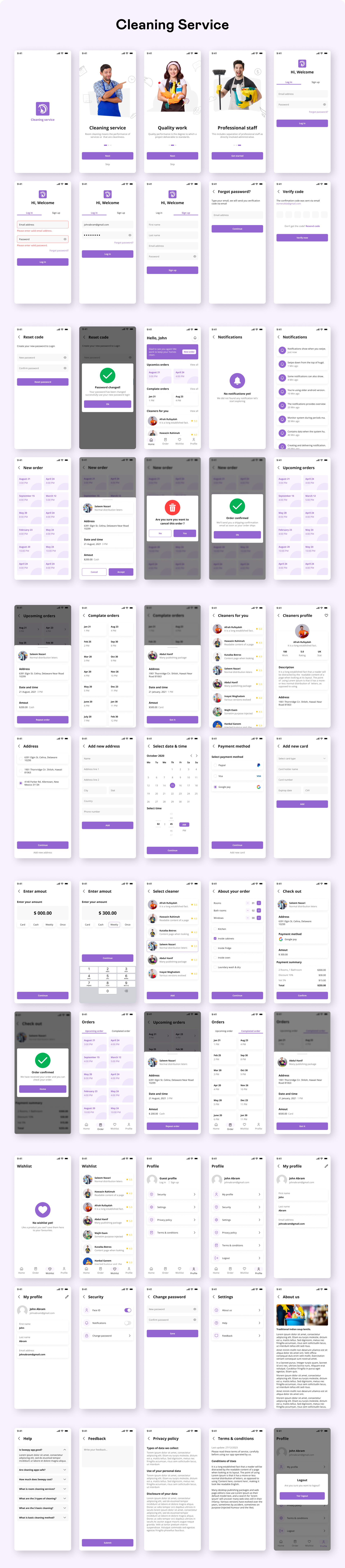 HandyCare — full home cleaning service app UI kit overview