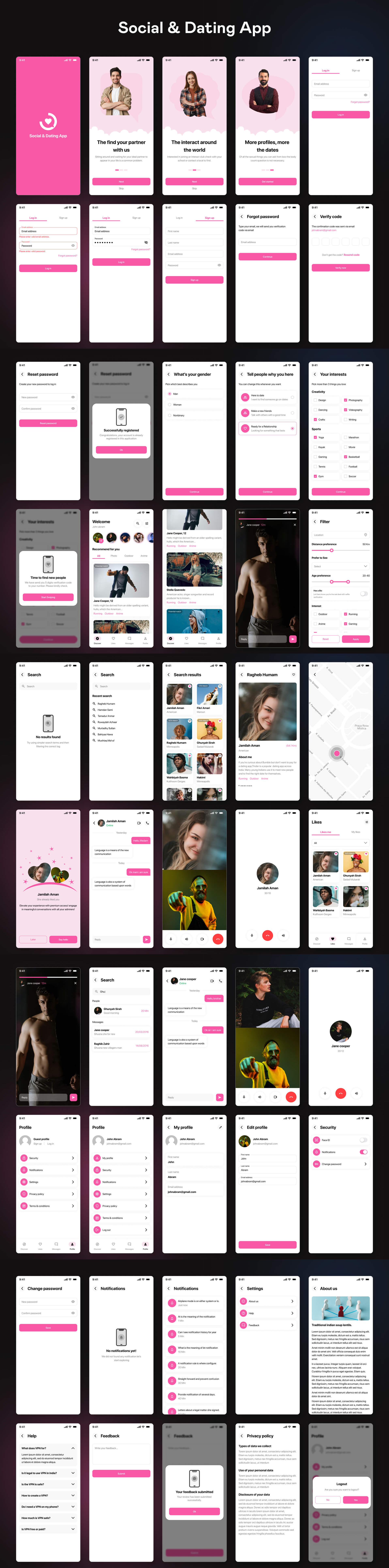 LinkLove — full social match and chat dating app UI kit overview