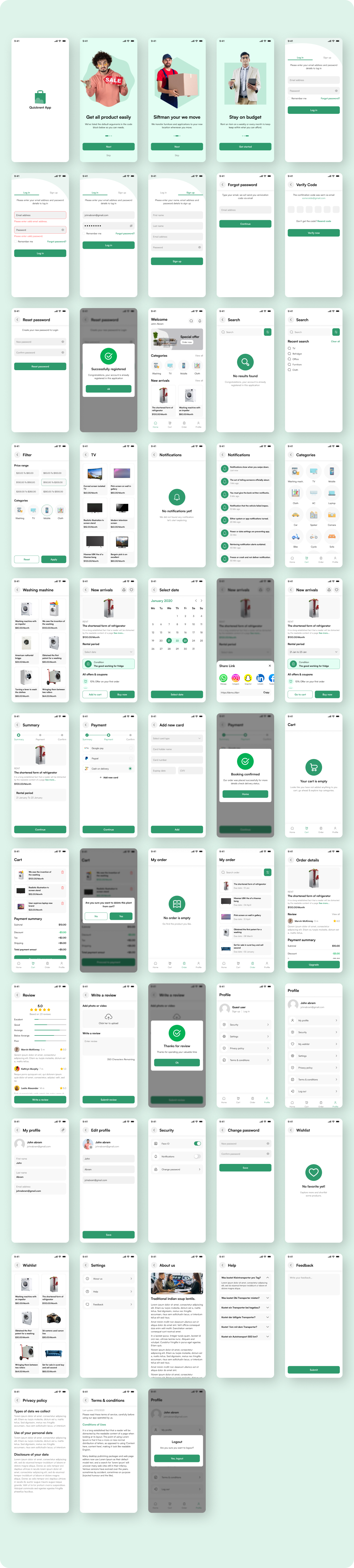 EasyRentHub — light mode full UI matrix preview