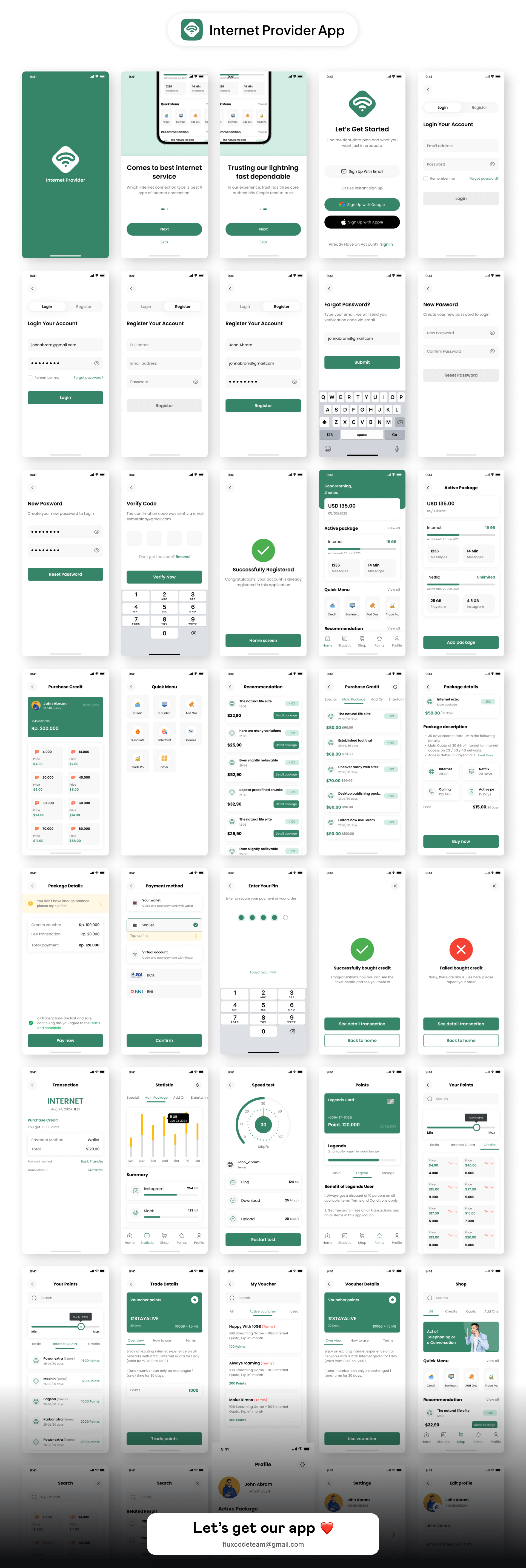 NetPro — full internet service provider app UI kit overview