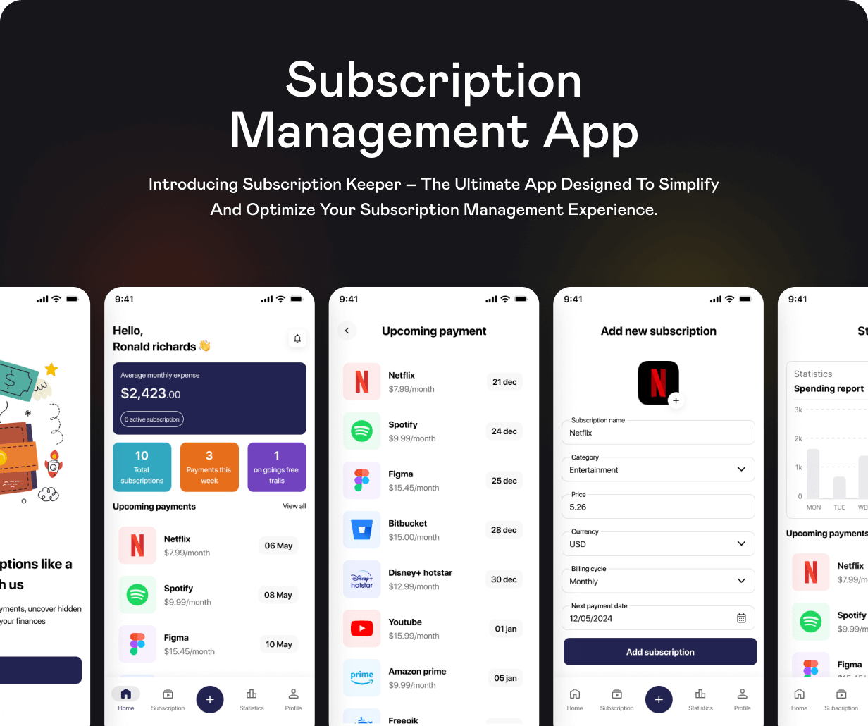 SubscriptMate UI template | Subscription Management App in flutter | RenewMaster App Template - 2