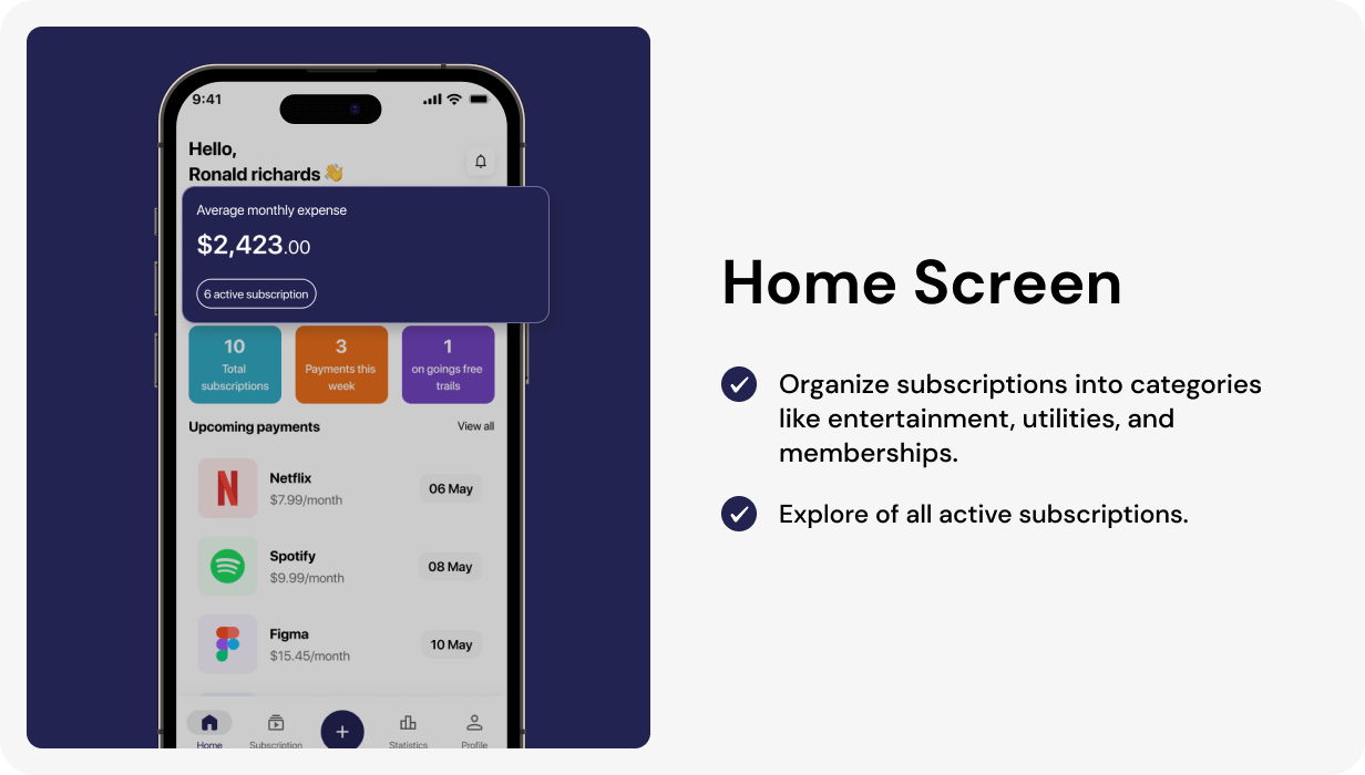 SubscriptMate UI template | Subscription Management App in flutter | RenewMaster App Template - 5