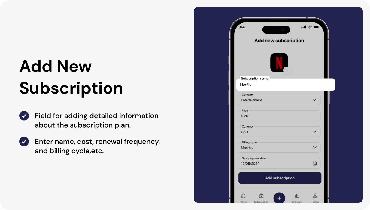 SubscriptMate UI template | Subscription Management App in flutter | RenewMaster App Template - 8